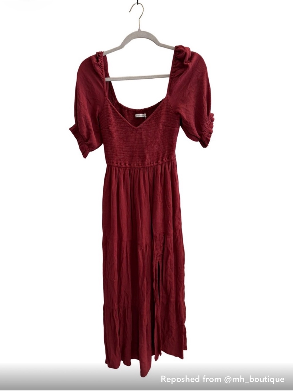 NWT Abercrombie & Fitch Red Midi Dress with Puff Sleeves